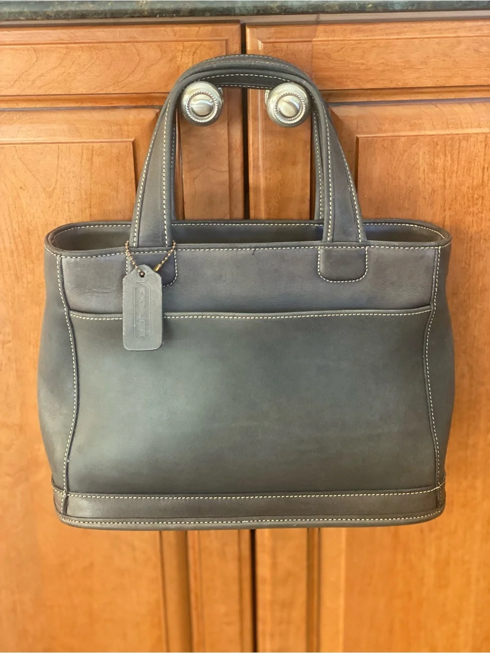Vintage Coach Slate Gray Bleeker Leather Satchel with Contrast Stitching